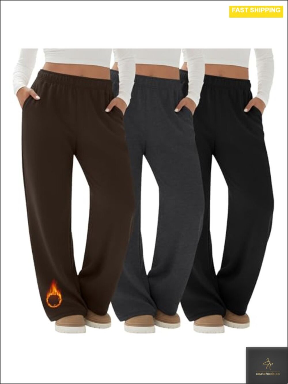 Plus Size Wide Leg Fleece Lined Sweatpants 3 Pack with Pockets